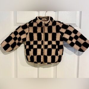 Cat & Jack Toddler Black and Tan/Rose Checkered Sherpa Jacket